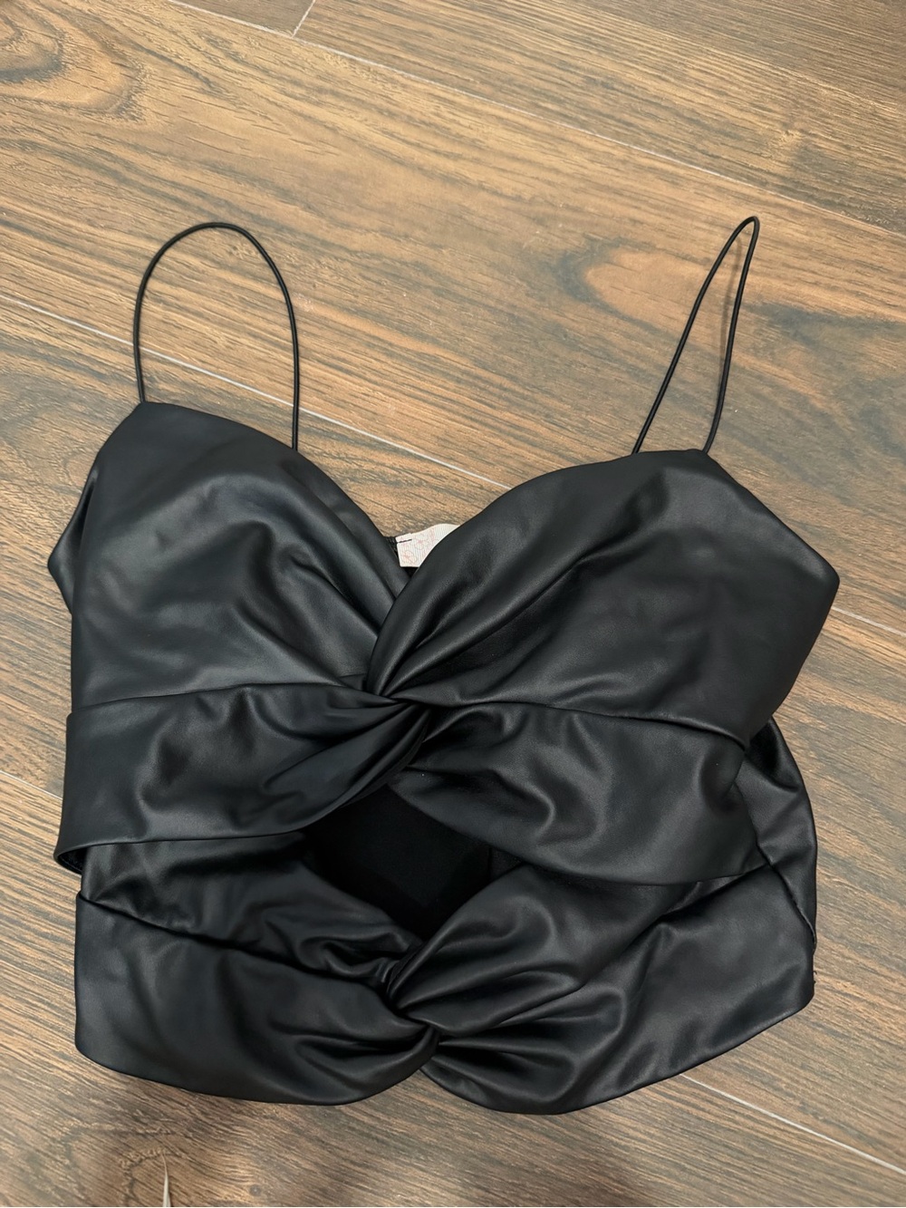 Timing Black Satin Twist-Front Camisole